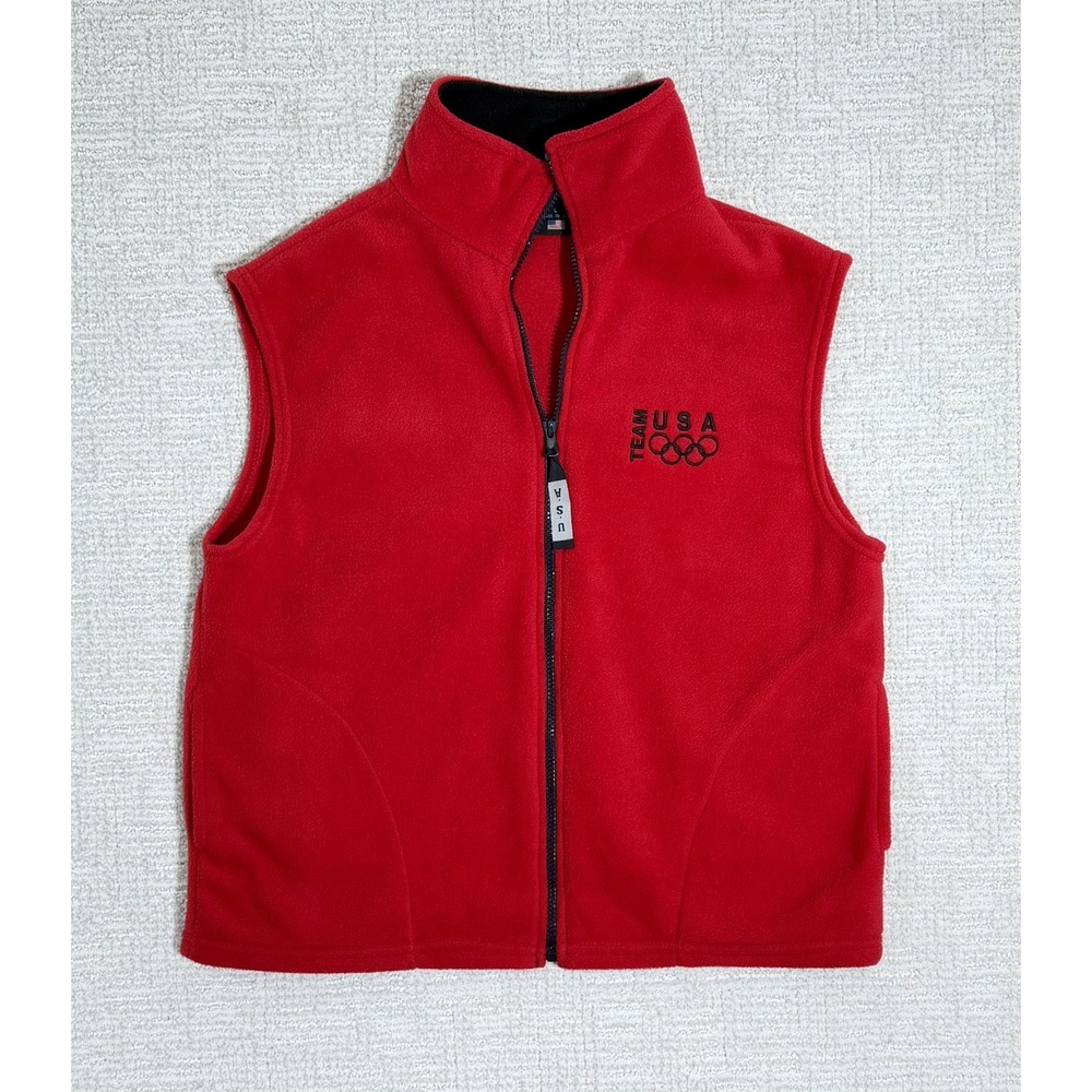 VTG Team USA Olympics Vest Fleece Mens Red L Sleeveless Jacket Made in USA